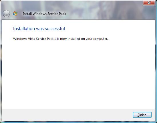 Windows Vista Service Pack 1 Postinstallation Message
