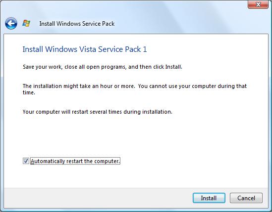 Windows Vista Service Pack 1 Preinstallation Notice